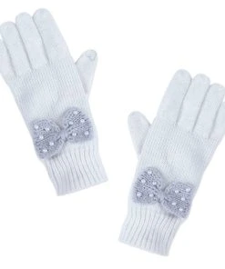 Disney Knit Gloves For Women - Minnie Mouse With Bow - White