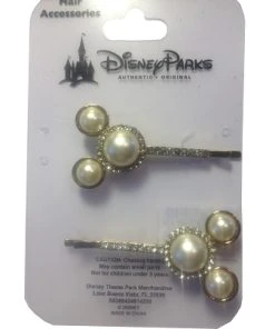 Disney Hair Accessory - Mickey Mouse Barrette Clip - Jeweled Pearl