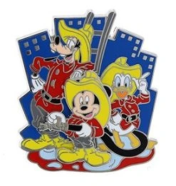 Disney Firefighters Pin - Vintage Mickey, Donald, And Goofy