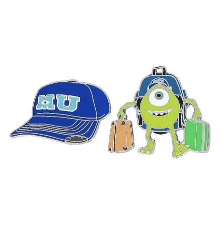 Disney Monsters University Pin Set - Mike Wazowski And Baseball Cap 3 Disney Monsters University Pin Set - Mike Wazowski And Baseball Cap