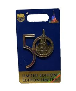 Disney 50th Anniversary Pin - 50th Logo With Cinderella Castle